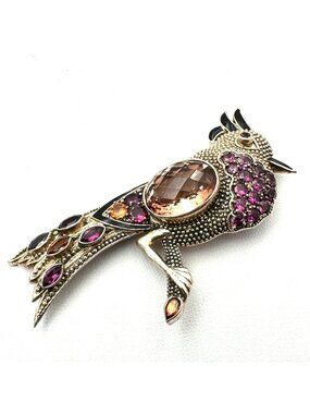 Nicky Butler Pin Pendant Sterling Silver Multi Gemstone Bird Rare Figural